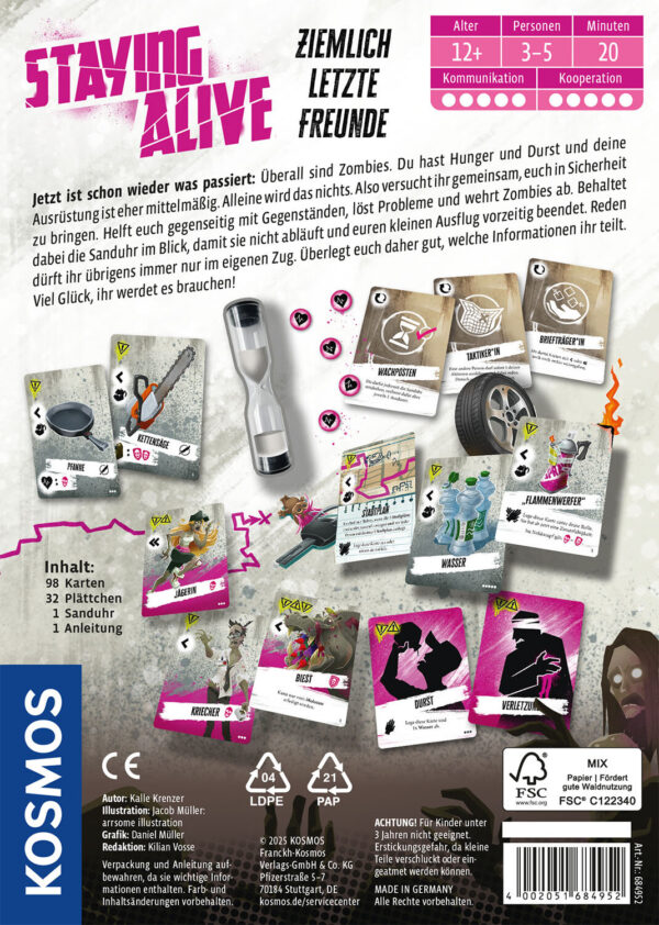staying alive spielschachel hinten