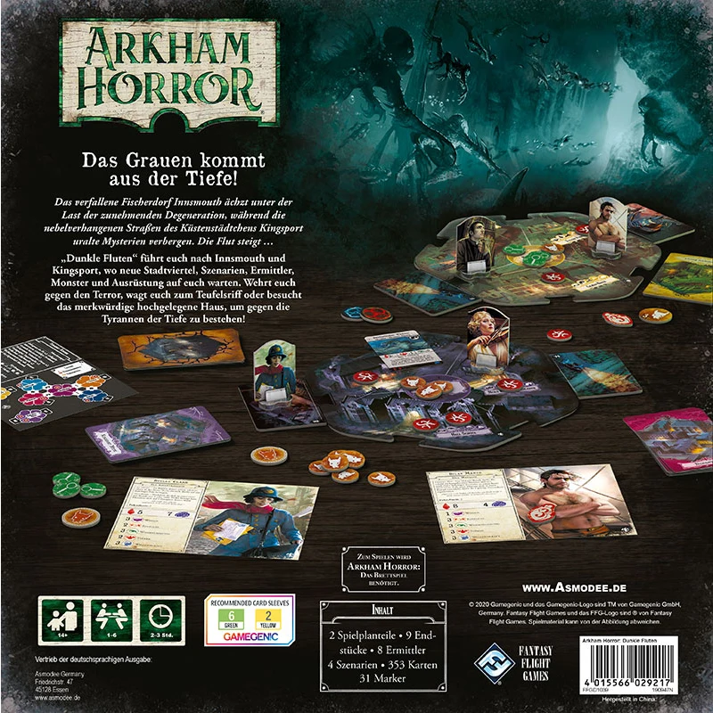 arkham Horror 3. edition dunkle fluten spielschachtel hinten