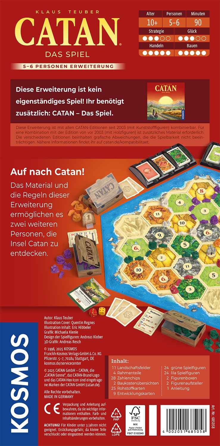 Catan 5/6 Spieler 2025 Erweiterung kosmos Verlag Cover hinten