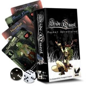 Side Quest Corax Spiele Cover vorne und Spielmaterial