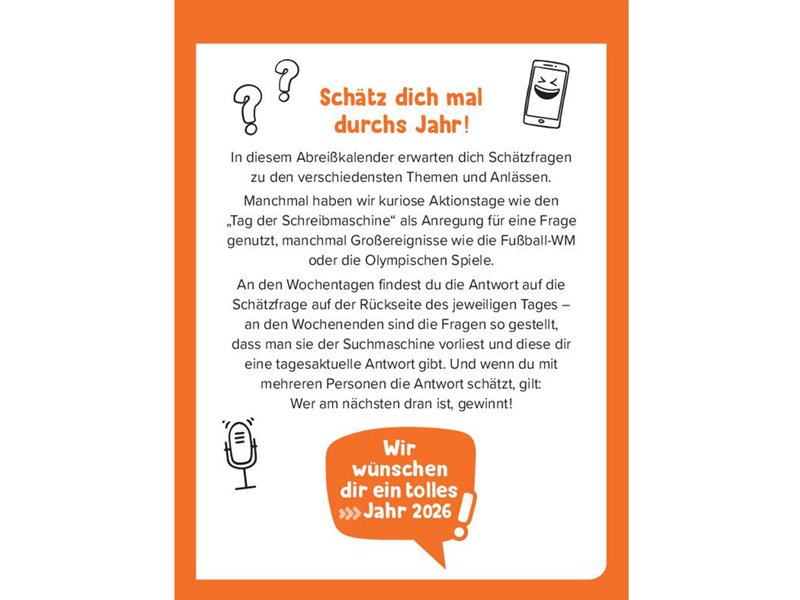 Schätz mal - Abreißkalender 2026 Schätz mal Verlag Cover hinten