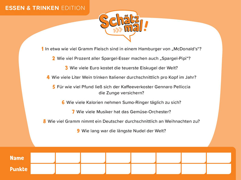 Schätz mal - Essen und Trinken Edition Schätz mal Verlag Spielmaterial