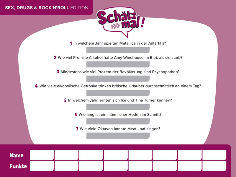 Schätz mal Sex, Drug & Rock Roll Schätz mal Verlag Spielmaterial