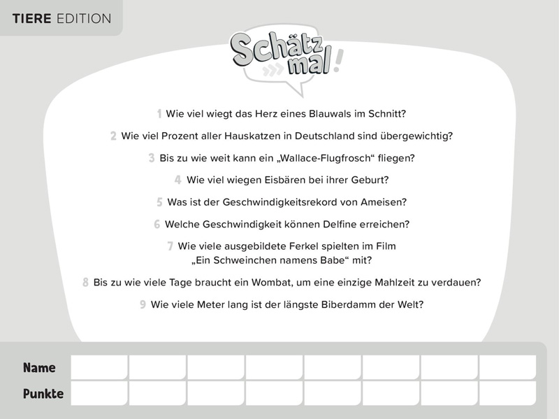 Schätz mal - Tiere Edition Schätz mal Verlag Spielmaterial
