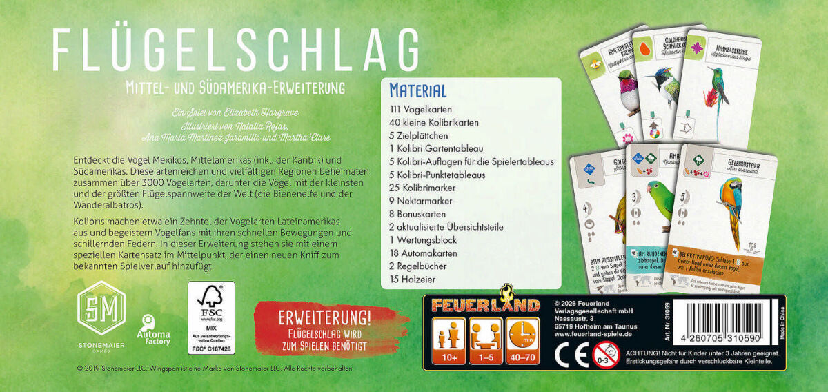 Flügelschlag Mittel- und Südamerika Feuerland Spiele Cover hinten