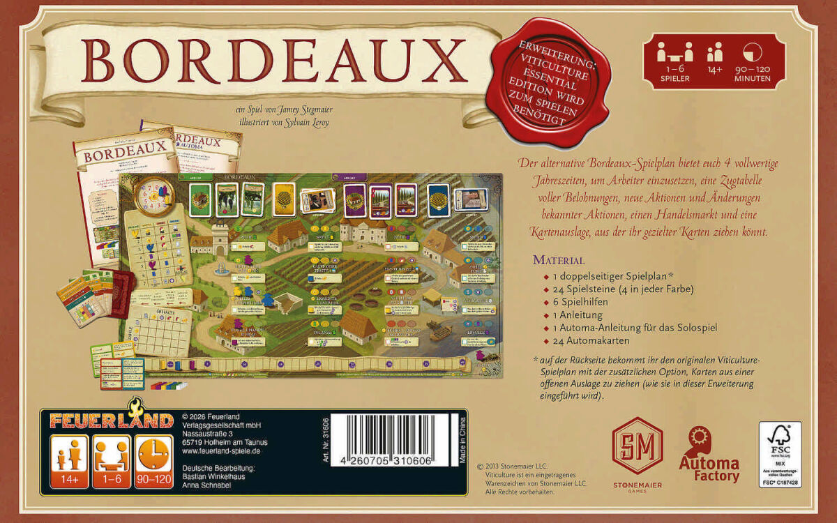 Viticulture - Bordeaux Feuerland Spiele Cover hinten